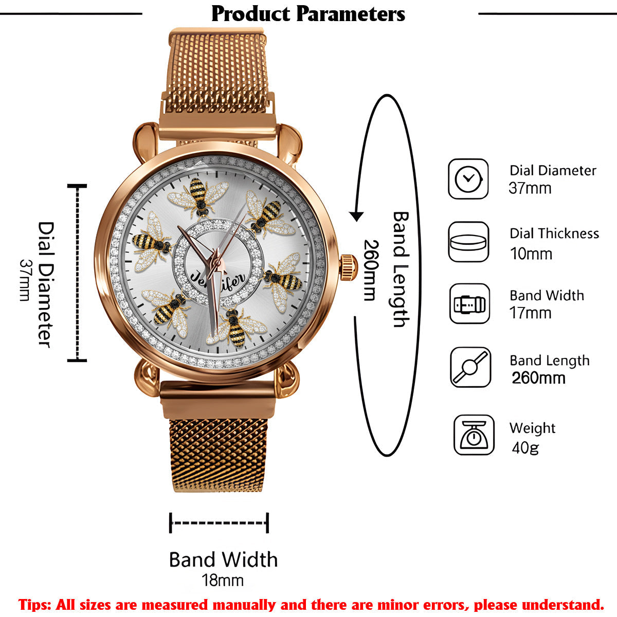 Montre abeille personnalisée pour femme - J'adore les abeilles