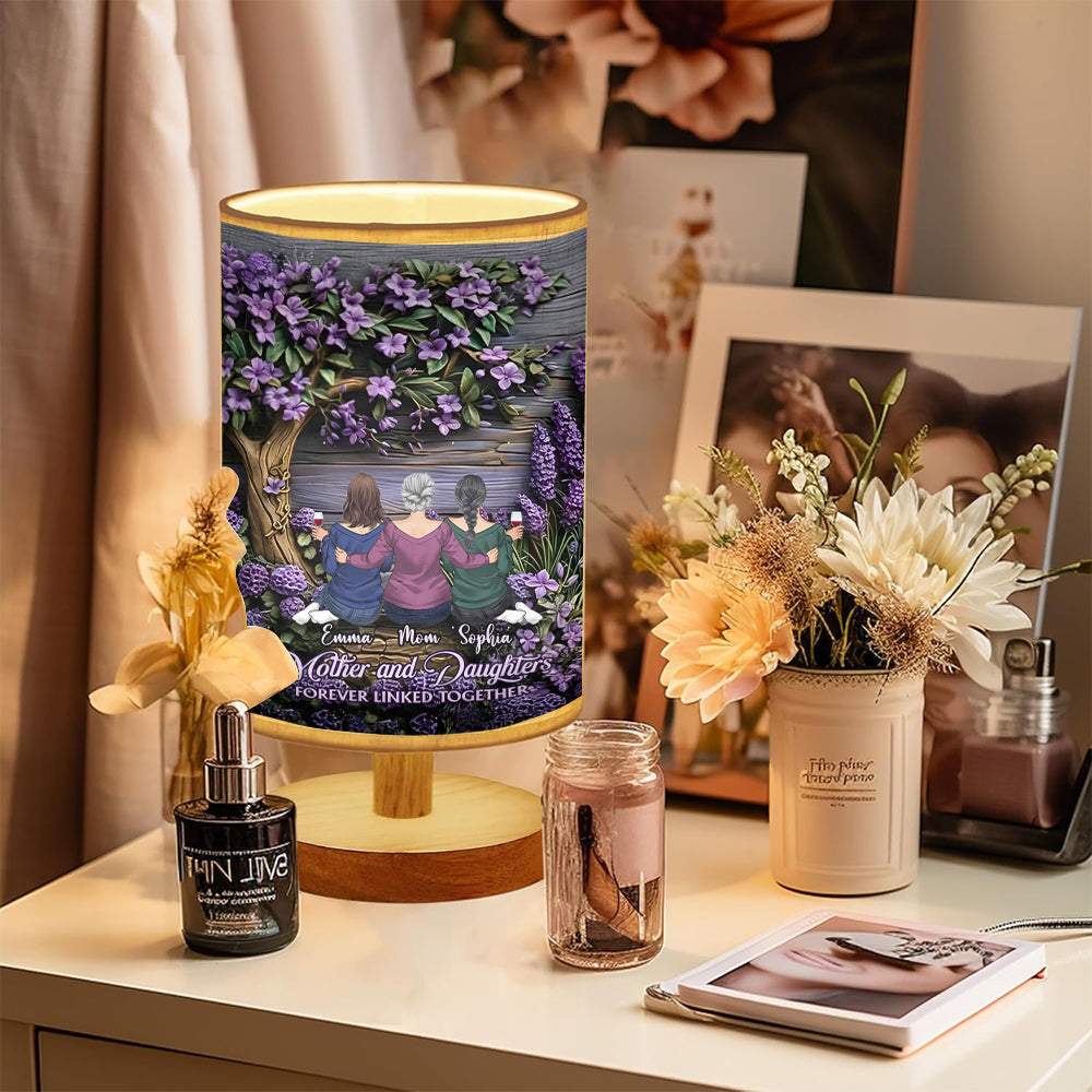 Mother And Daughters Forever Linked Together - Personalized Mother Table Lamp with Wood Base