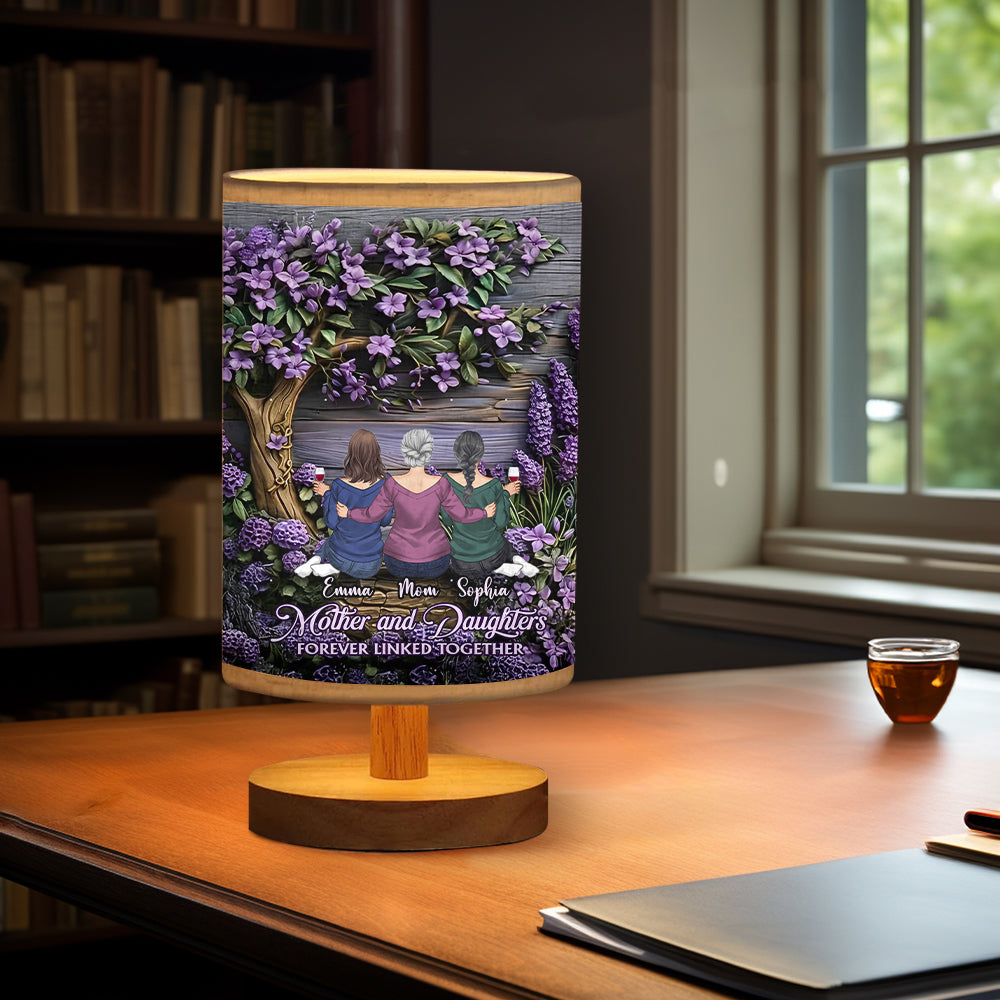 Mother And Daughters Forever Linked Together - Personalized Mother Table Lamp with Wood Base