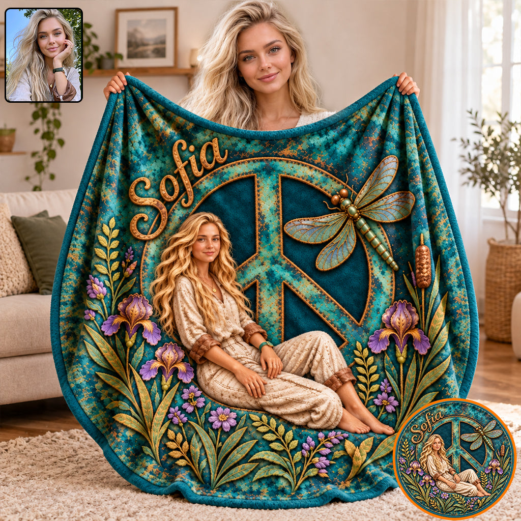 Hippie Sign - Personalized Hippie Shaped Fleece Blanket