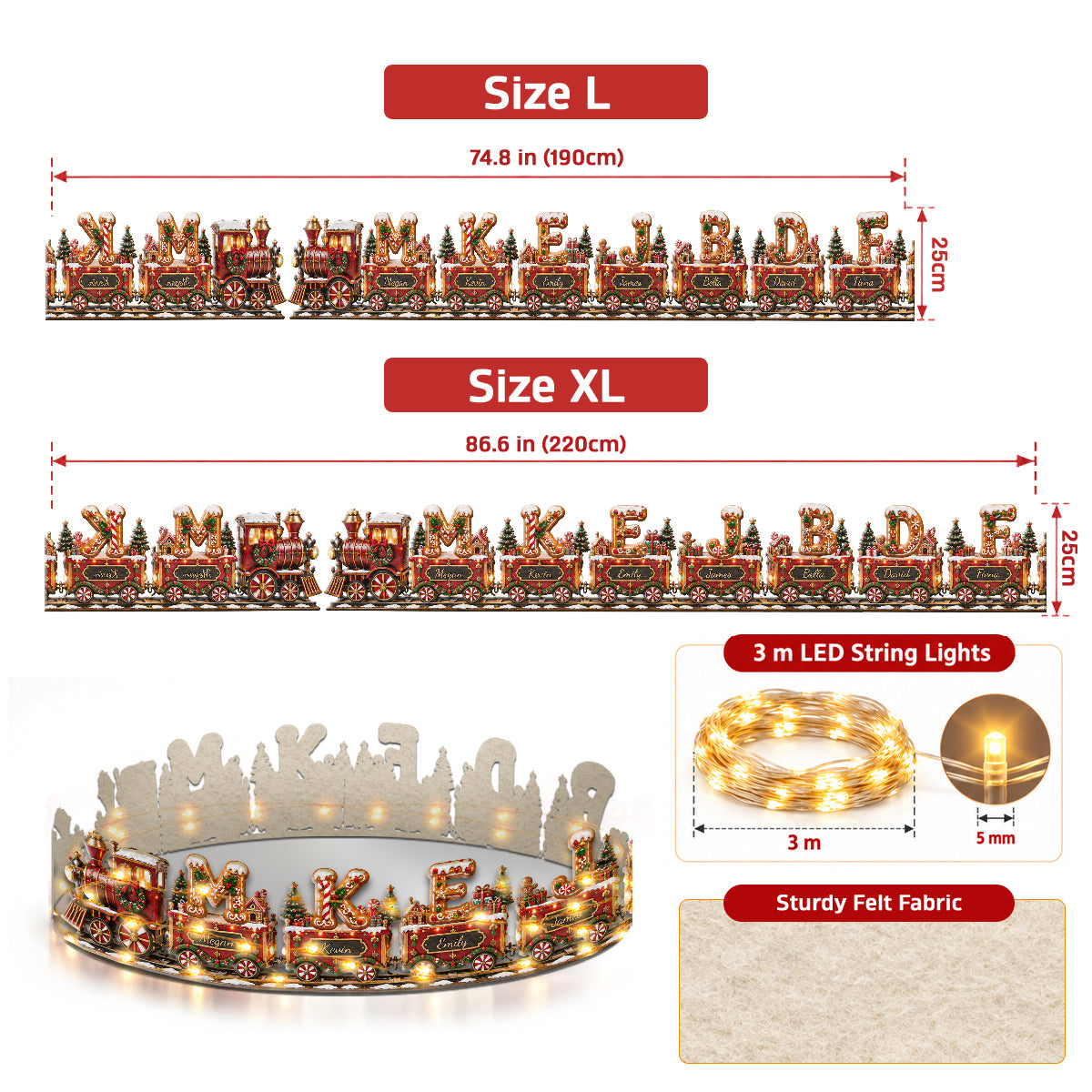 Custom Alphabet Christmas Family Express - Personalized Family LED Light Tree Collar