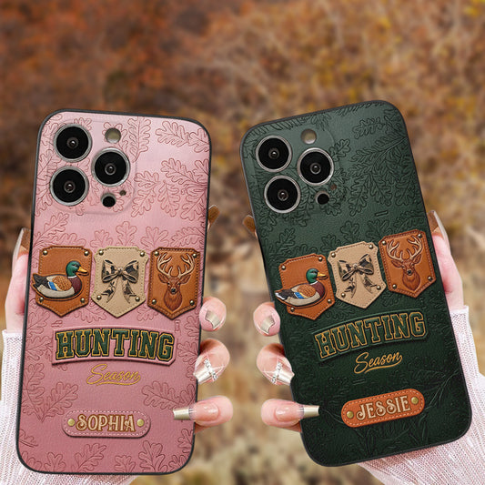 Jagdsaison – Personalisierte Handyhülle aus Leder mit Jagdmotiven