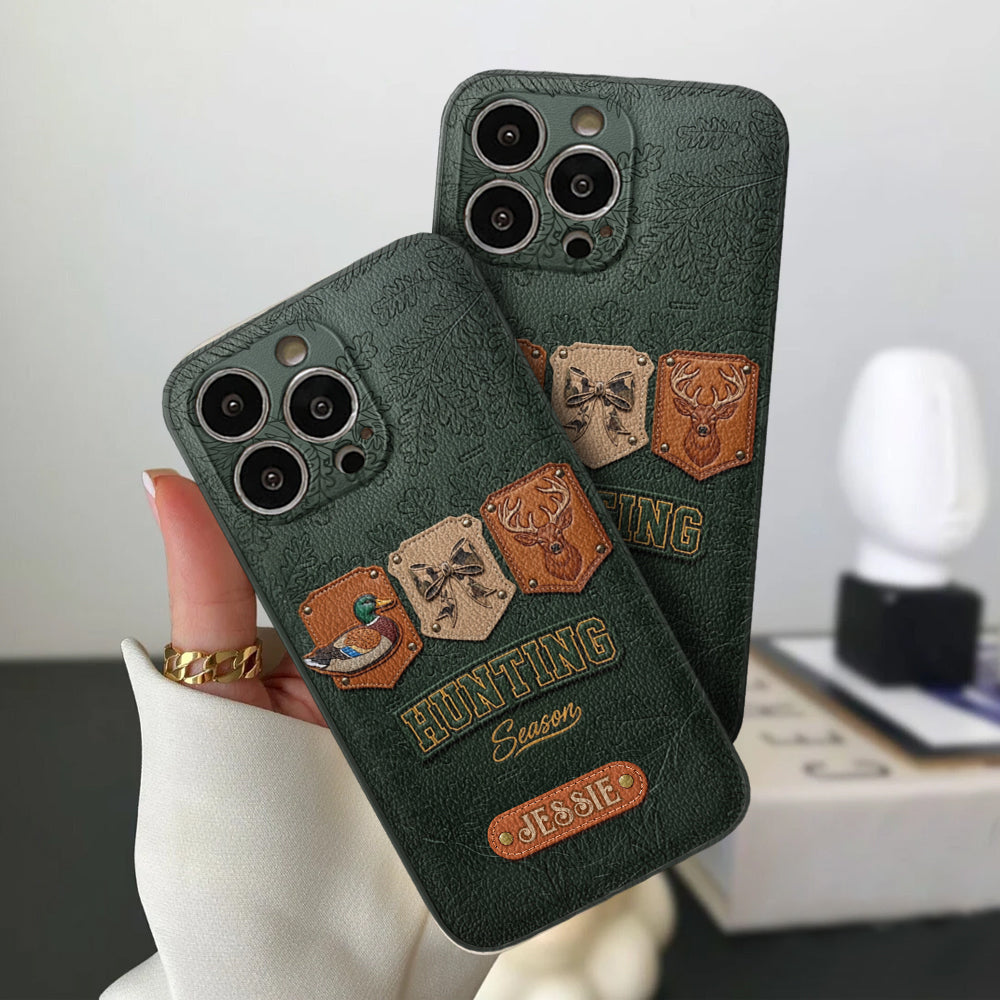 Saison de la chasse - Étui de téléphone en cuir personnalisé sur le thème de la chasse