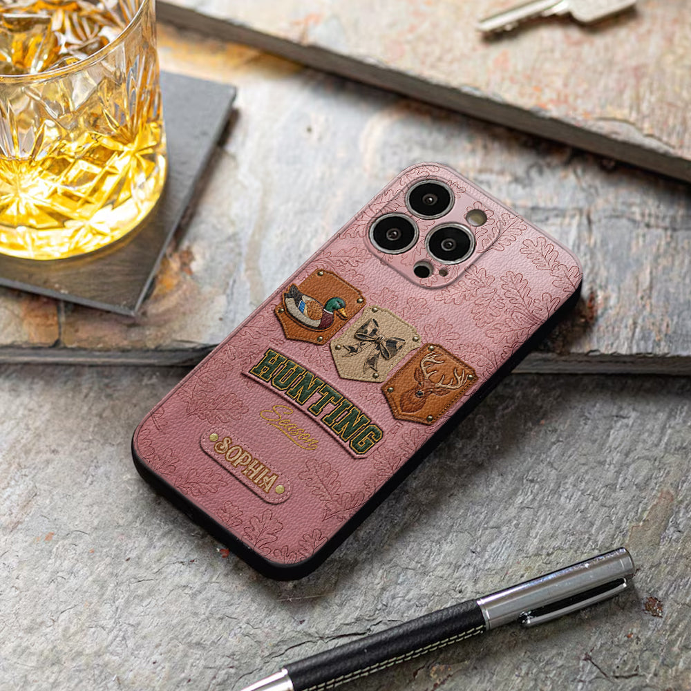 Saison de la chasse - Étui de téléphone en cuir personnalisé sur le thème de la chasse