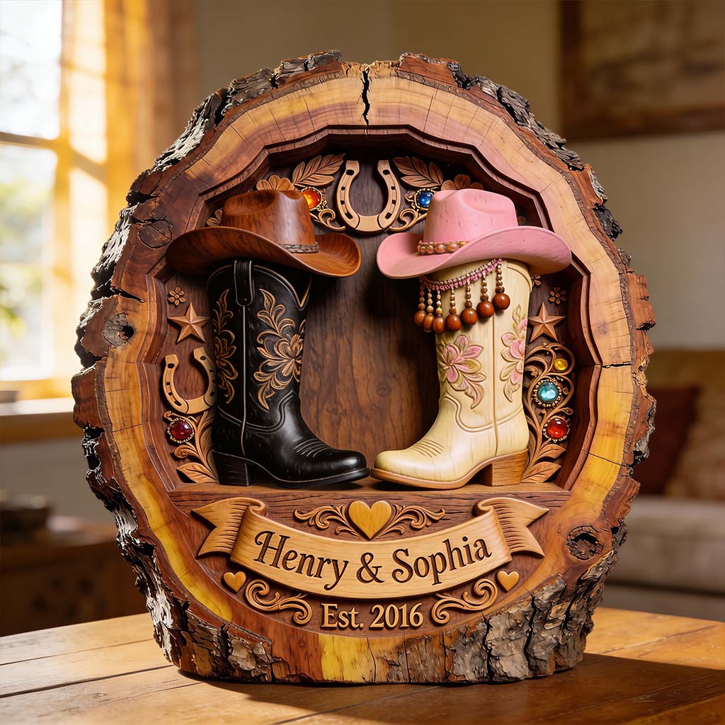 Du & Ich - Personalisierte Western-Outfit 2-lagiges Holzschild / Holzplatte