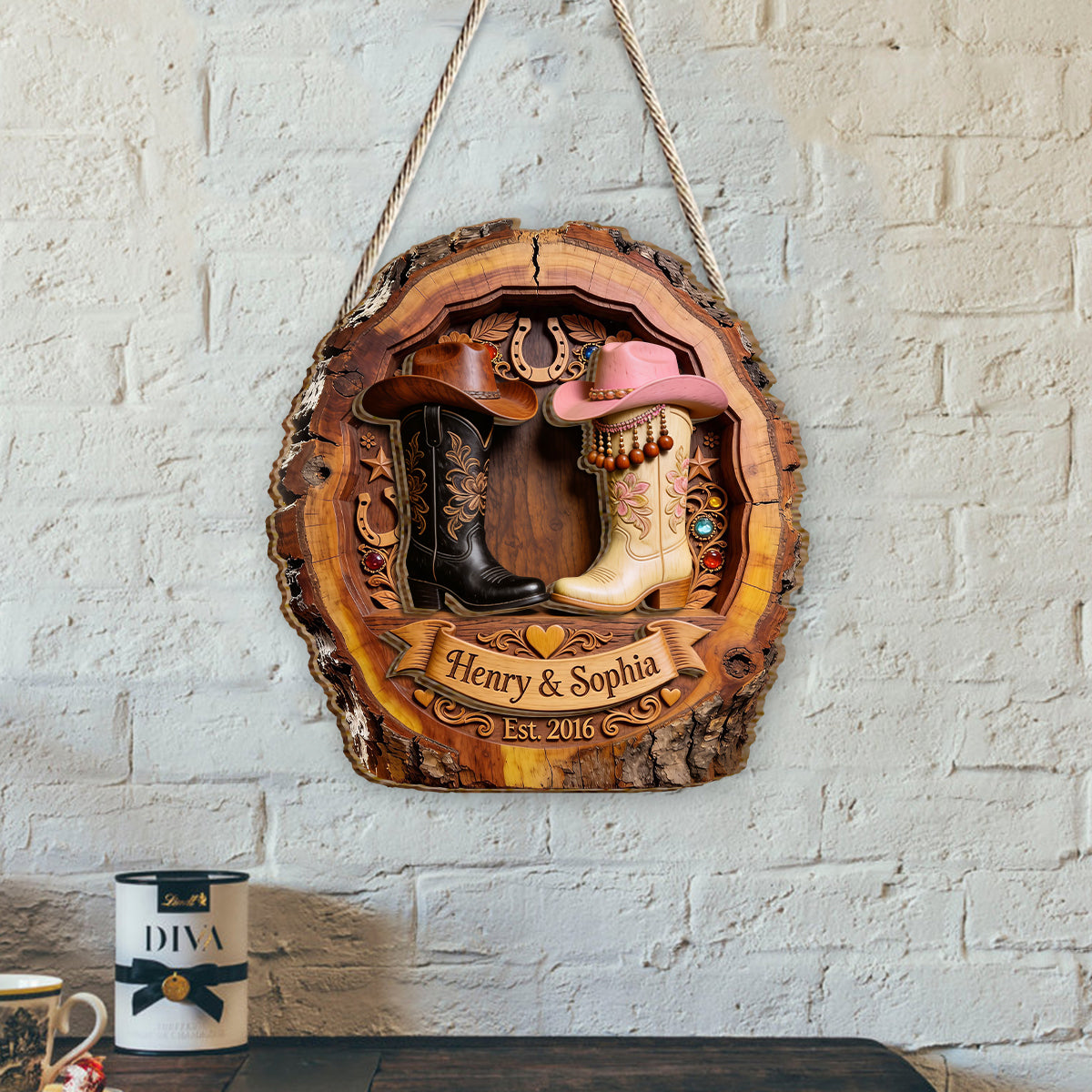 Du & Ich - Personalisierte Western-Outfit 2-lagiges Holzschild / Holzplatte