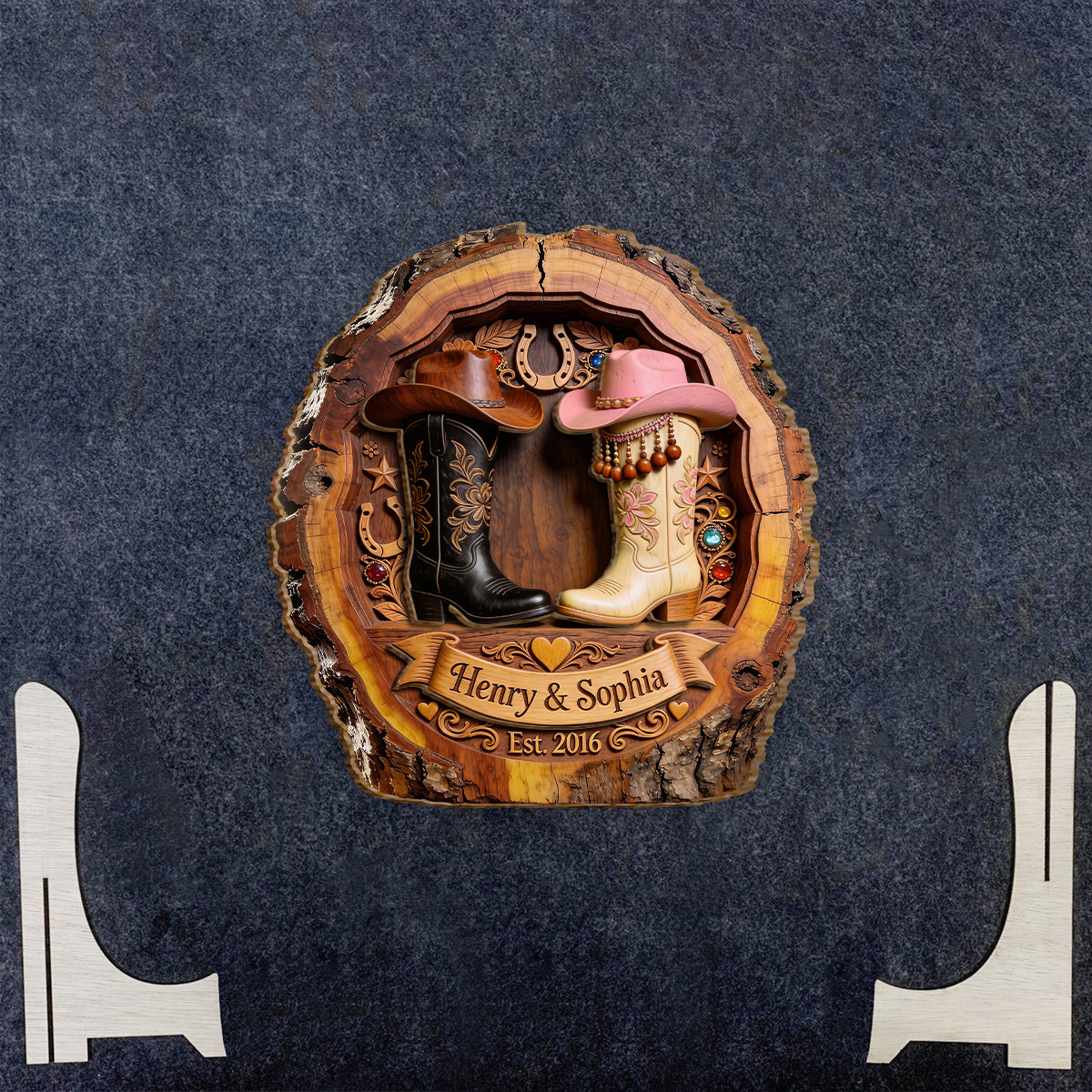Du & Ich - Personalisierte Western-Outfit 2-lagiges Holzschild / Holzplatte