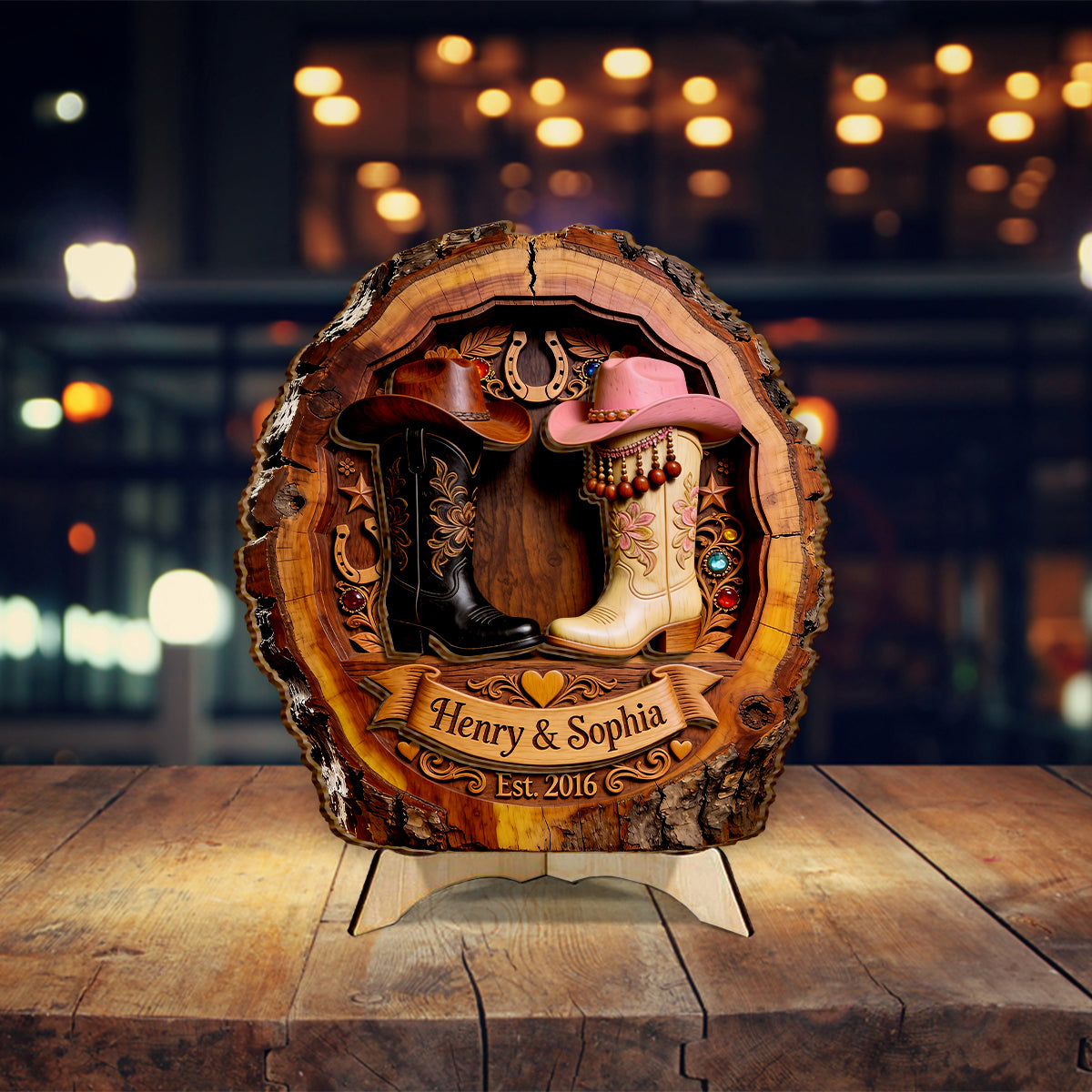 Du & Ich - Personalisierte Western-Outfit 2-lagiges Holzschild / Holzplatte