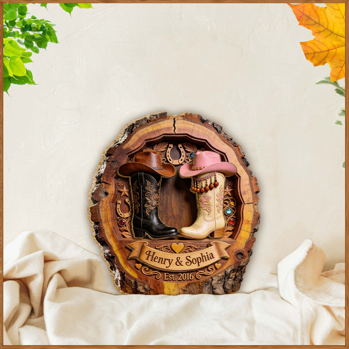 Du & Ich - Personalisierte Western-Outfit 2-lagiges Holzschild / Holzplatte