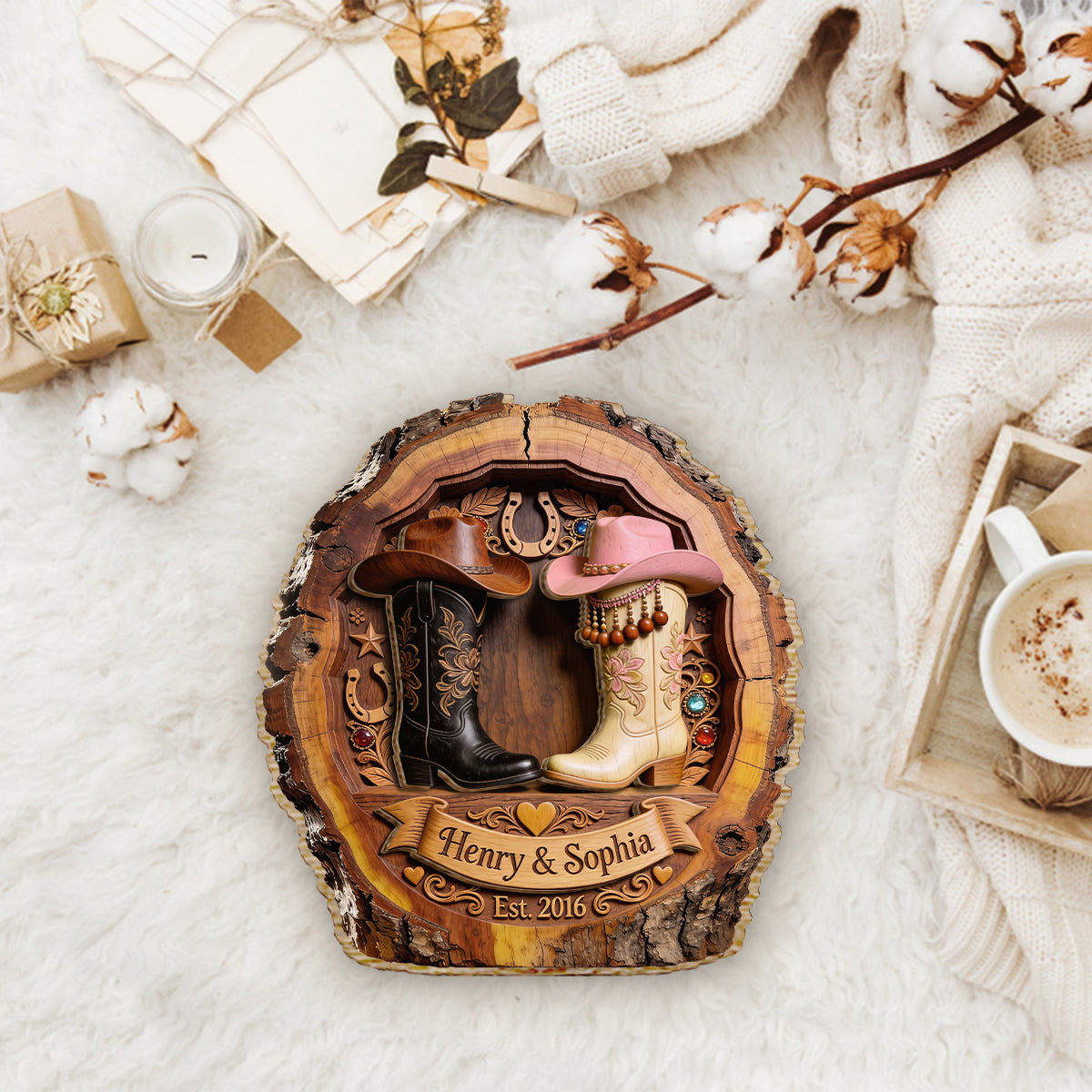 Du & Ich - Personalisierte Western-Outfit 2-lagiges Holzschild / Holzplatte