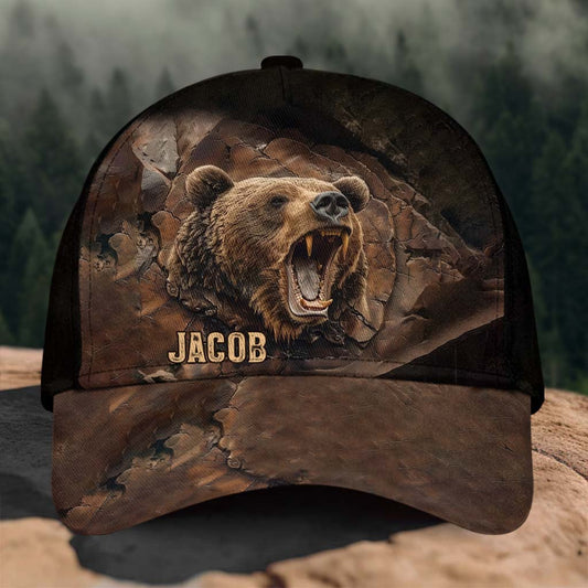 Grizzlies Roar Realistic Bear Design - Personalized Hunting Classic Cap