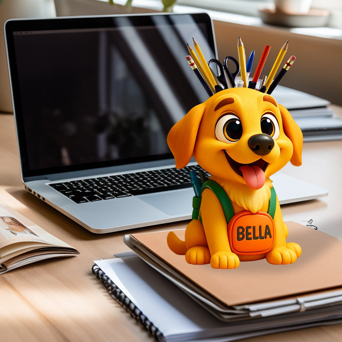 Porte-stylo mignon pour chien/chat pour bureau - Organisateur de bureau en bois personnalisé pour chien