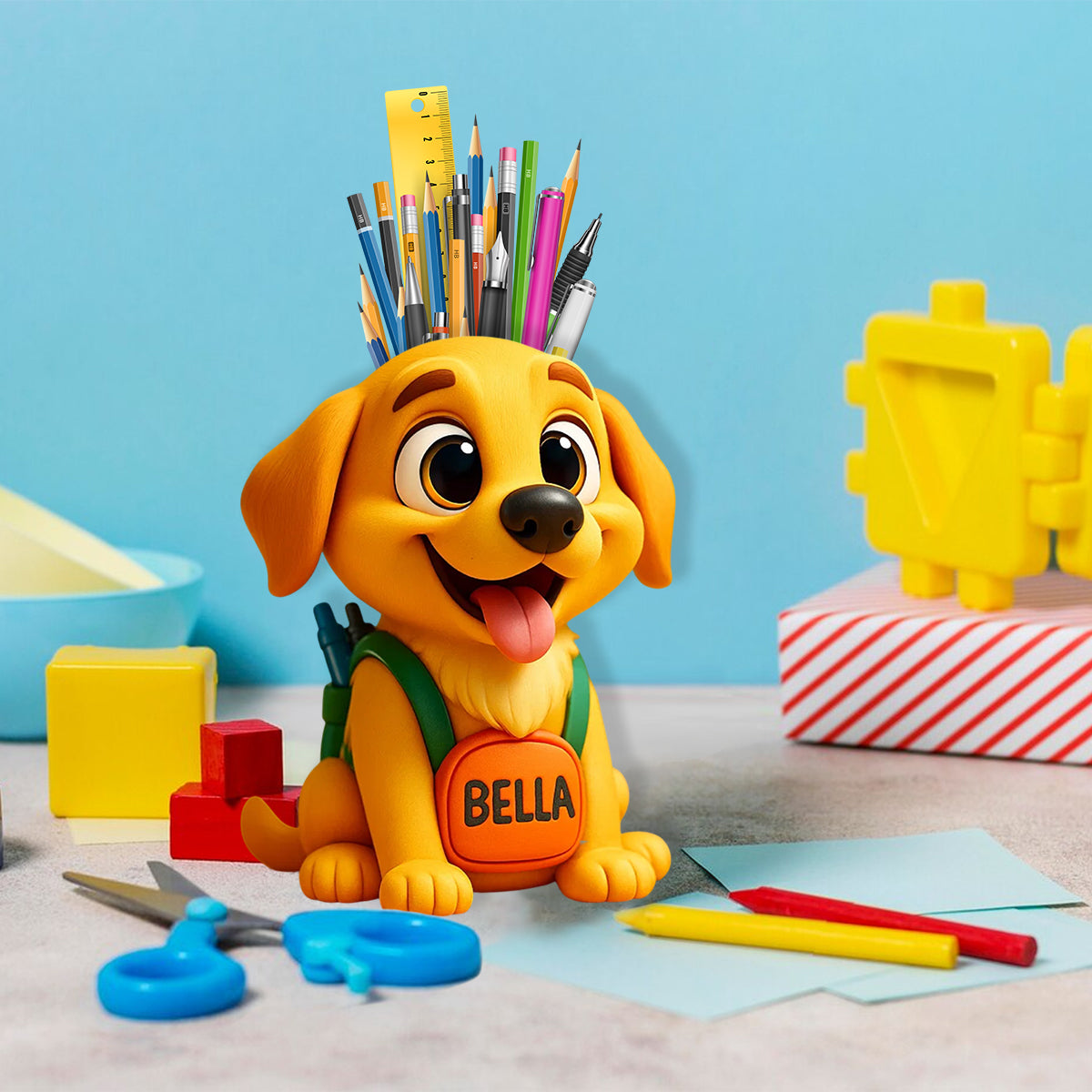 Porte-stylo mignon pour chien/chat pour bureau - Organisateur de bureau en bois personnalisé pour chien