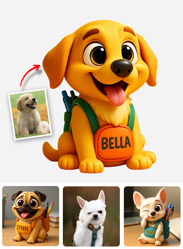 Porte-stylo mignon pour chien/chat pour bureau - Organisateur de bureau en bois personnalisé pour chien