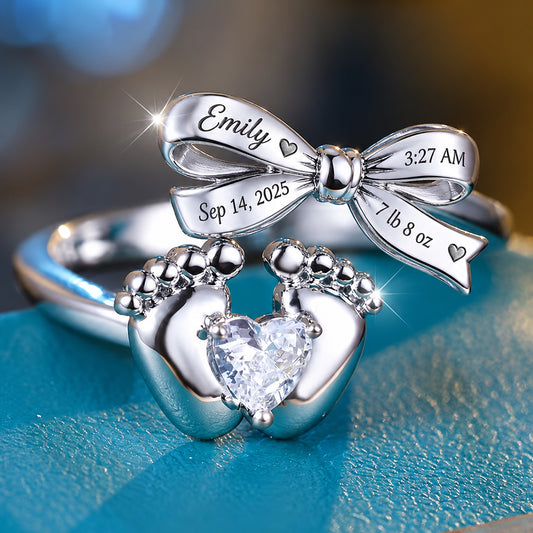 Le jour où je deviens maman - Bague ajustable personnalisée pour nouveau-né