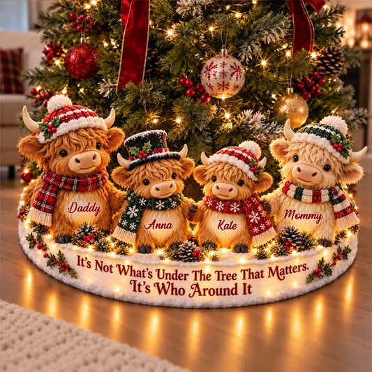 Around Christmas Tree - Personalized Highland Cow LED Light Tree Collar