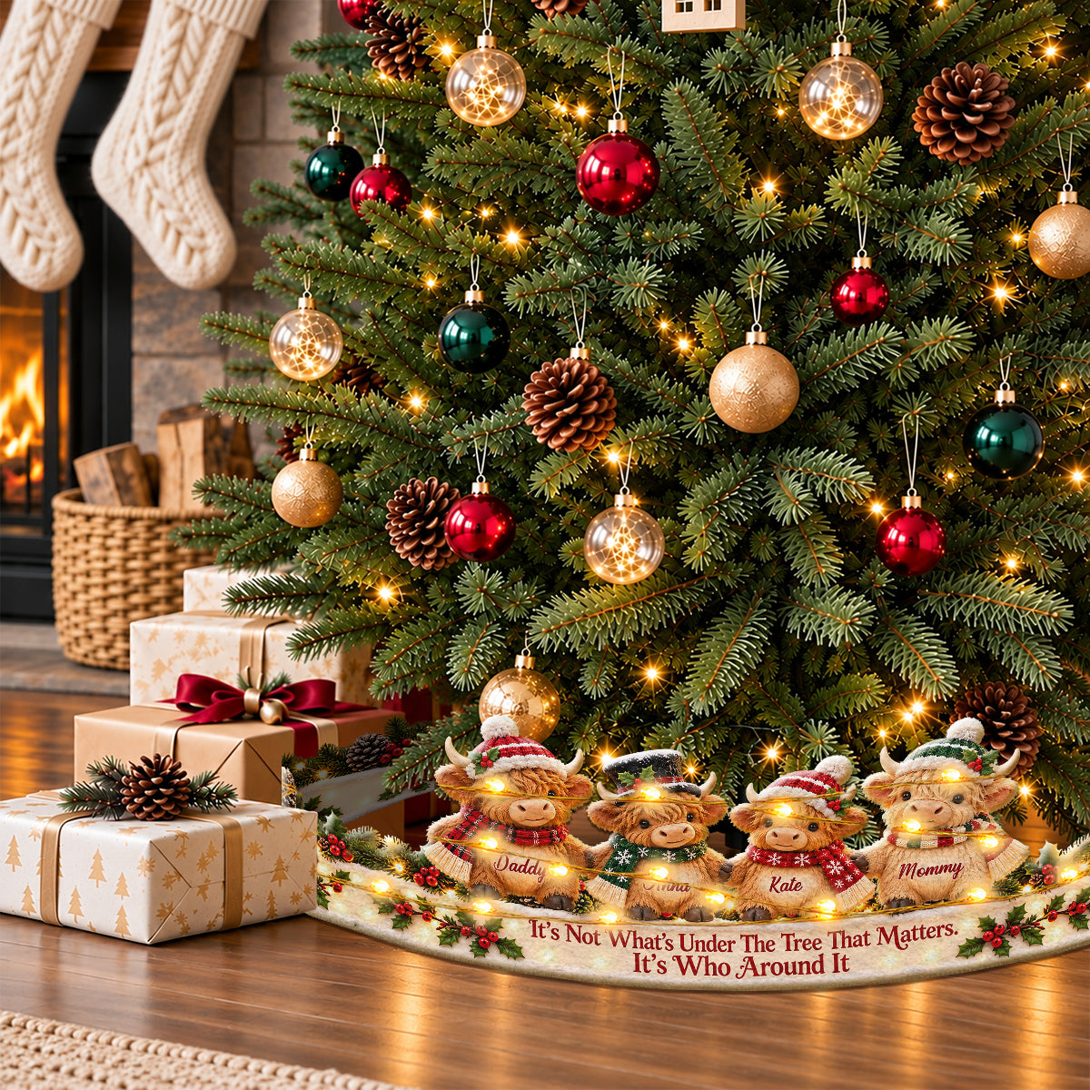 Around Christmas Tree - Personalized Highland Cow LED Light Tree Collar