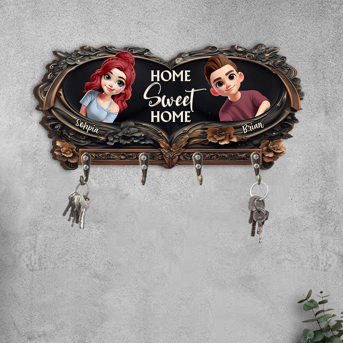 Home Sweet Home - Personalized Couple Custom Shaped Key Rack
