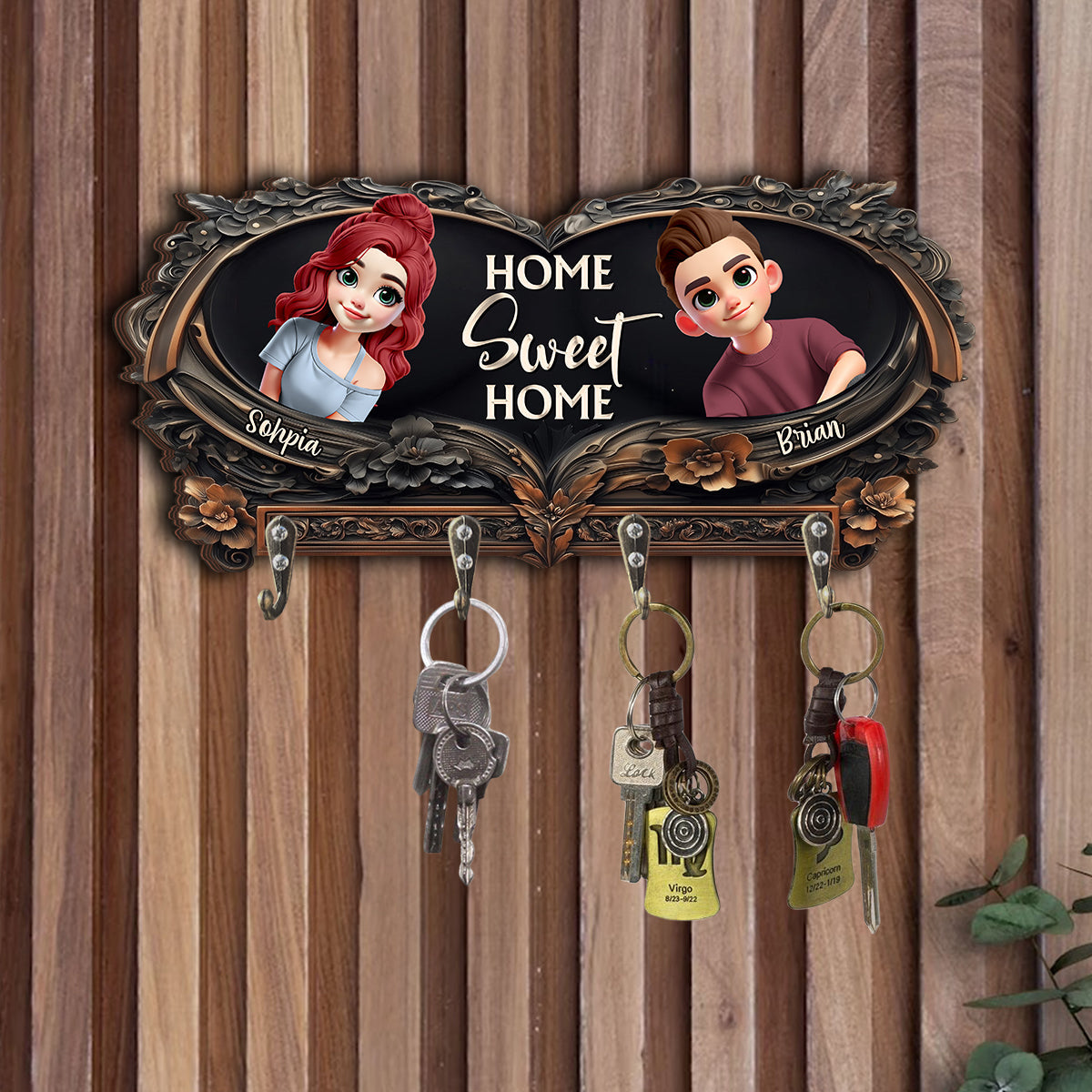 Home Sweet Home - Personalized Couple Custom Shaped Key Rack