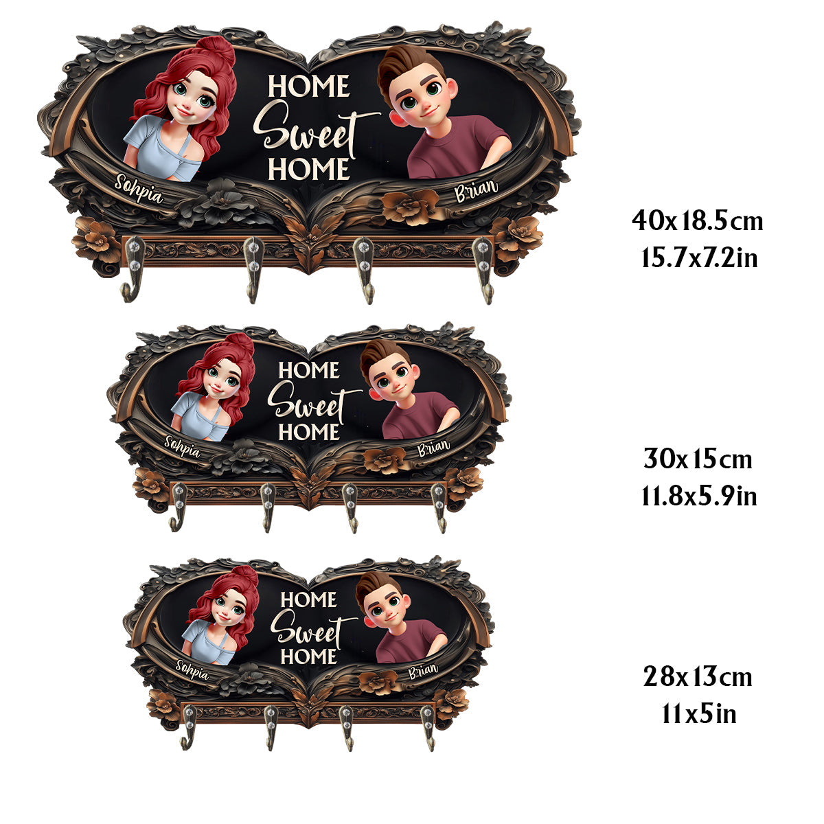 Home Sweet Home - Personalized Couple Custom Shaped Key Rack