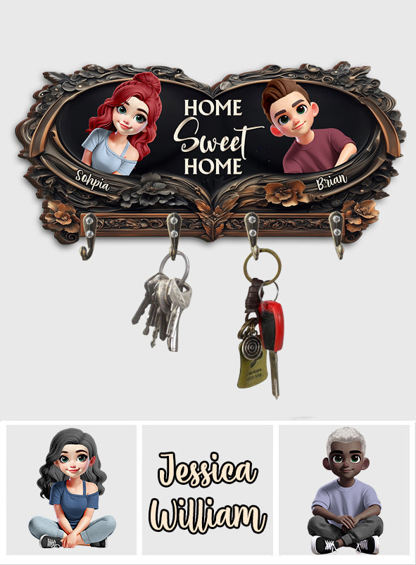 Home Sweet Home - Personalized Couple Custom Shaped Key Rack