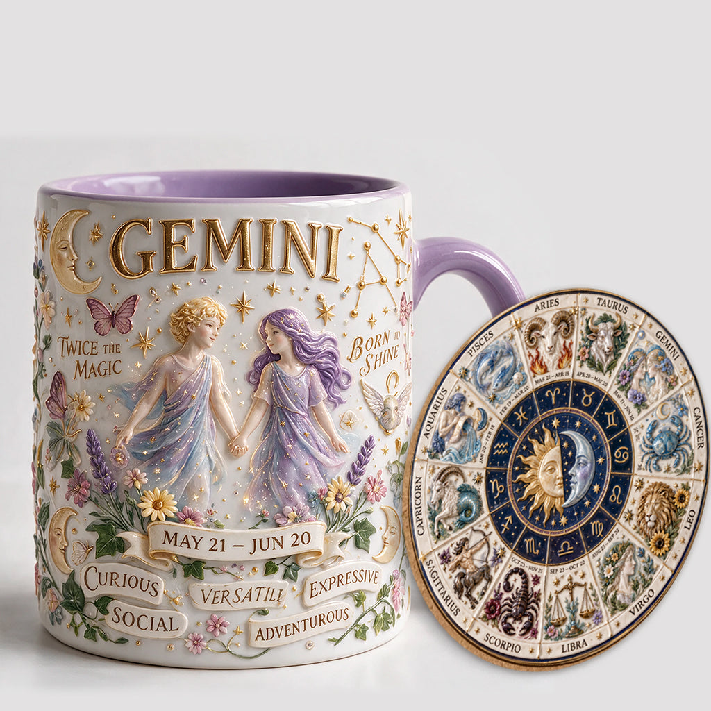 Personalisierbares Zodiac Tassen-Set - Horoskop Akzenttasse & Formuntersetzer