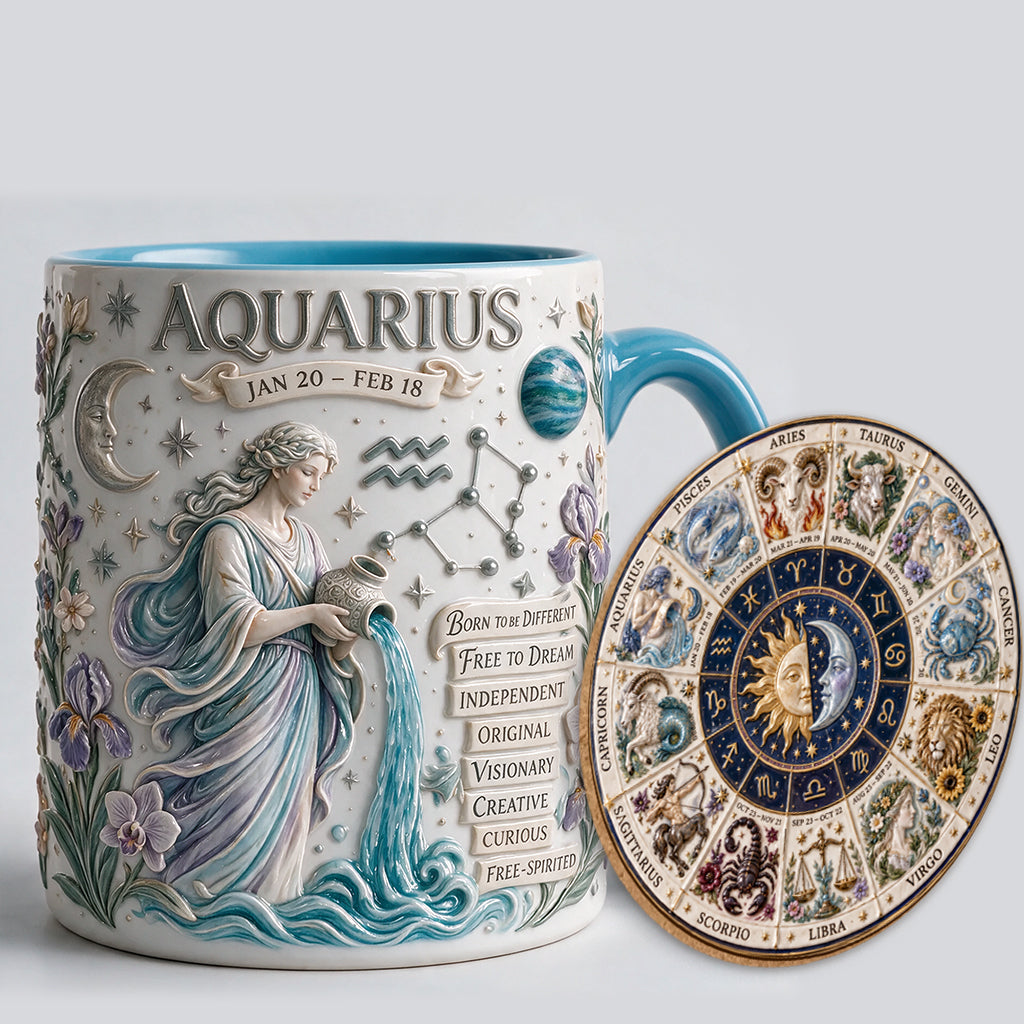 Personalisierbares Zodiac Tassen-Set - Horoskop Akzenttasse & Formuntersetzer