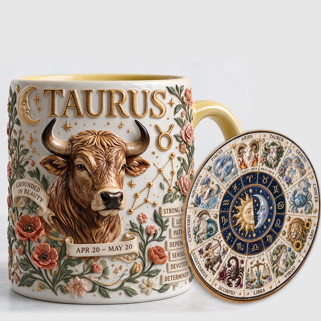 Personalisierbares Zodiac Tassen-Set - Horoskop Akzenttasse & Formuntersetzer