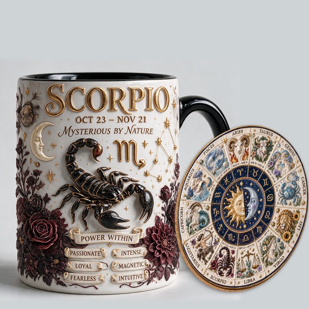 Personalisierbares Zodiac Tassen-Set - Horoskop Akzenttasse & Formuntersetzer