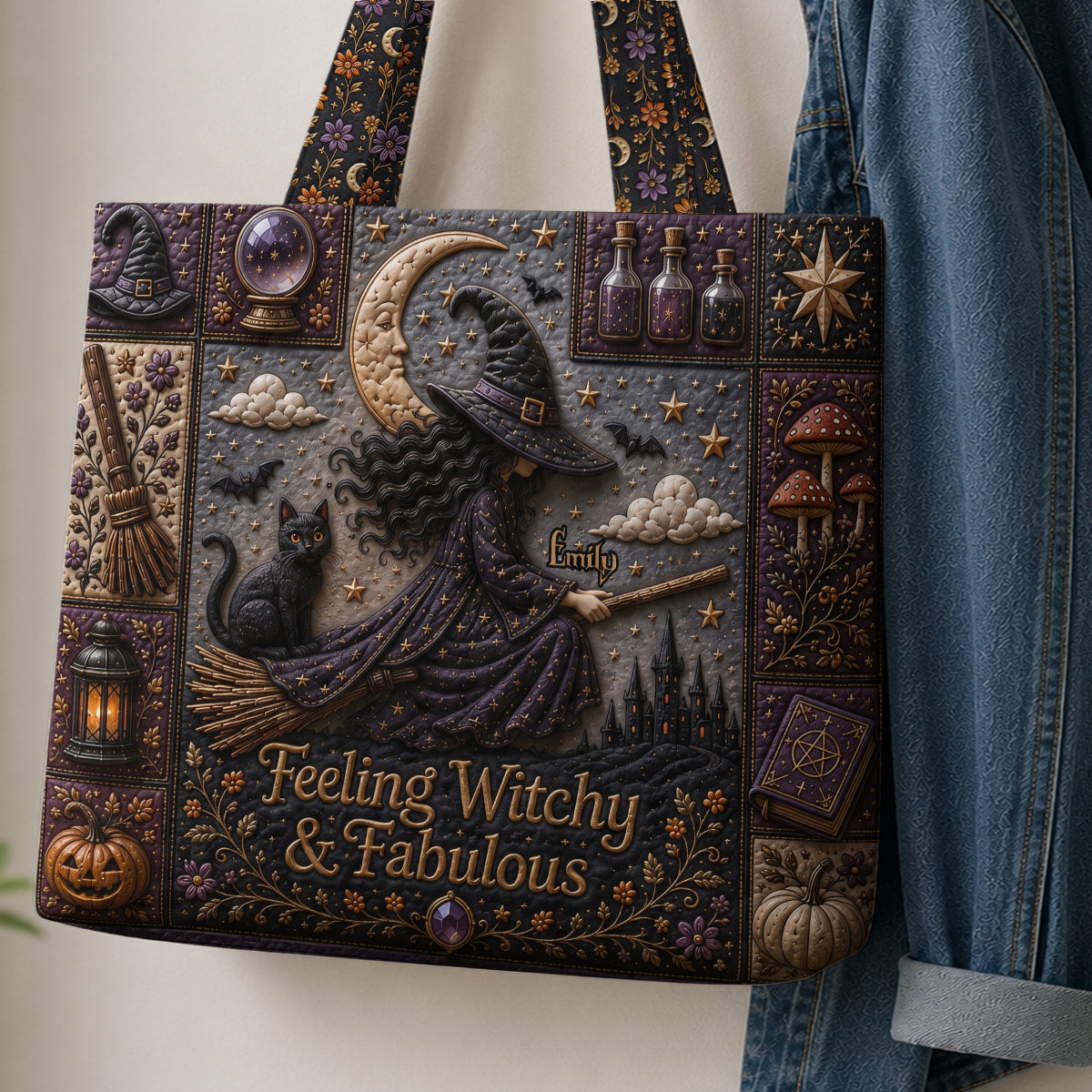 Feeling Witchy & Fabulous - Personalized Witch Quilted Tote Bag