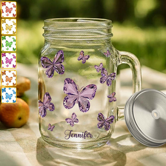 Schmetterlinge lieben – personalisierter Schmetterlings-Einmachglasbecher