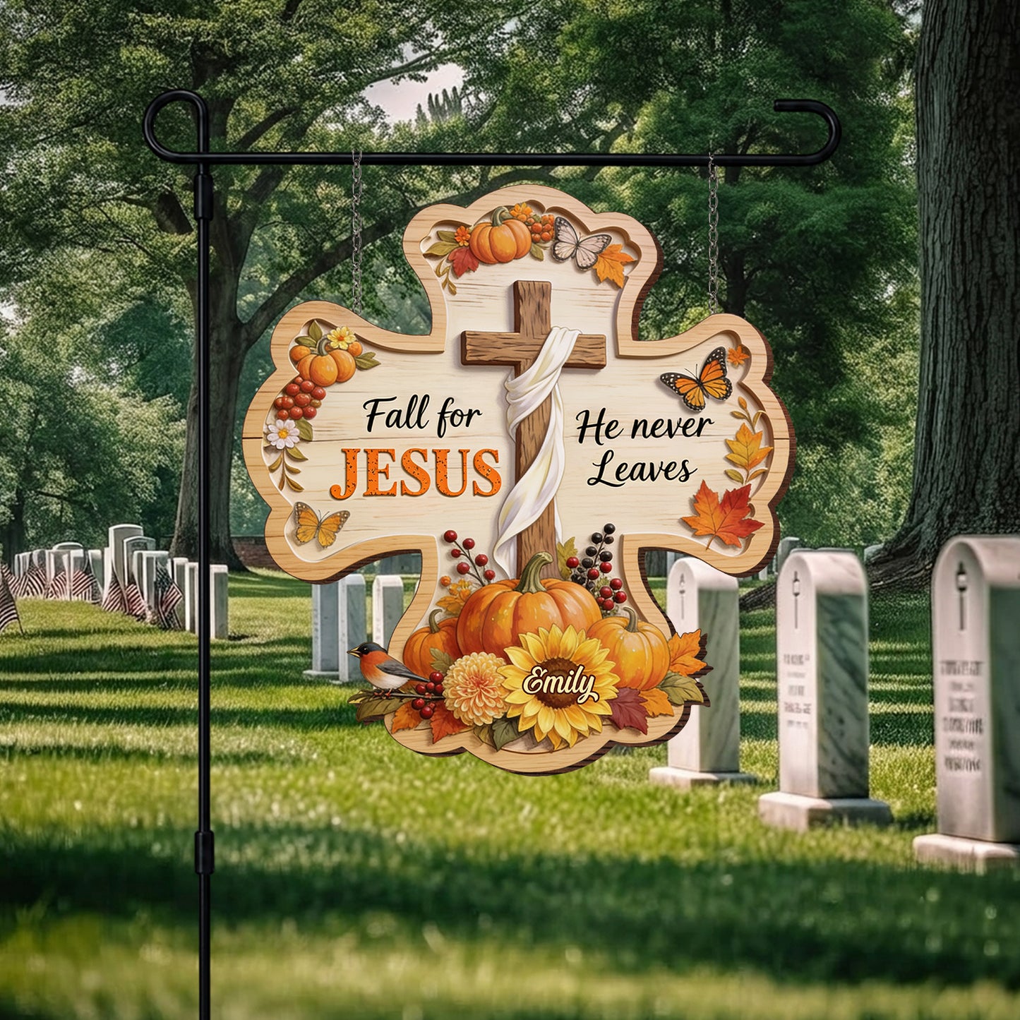 Fall For JESUS - Personalized Christian Wood Sign With Stake