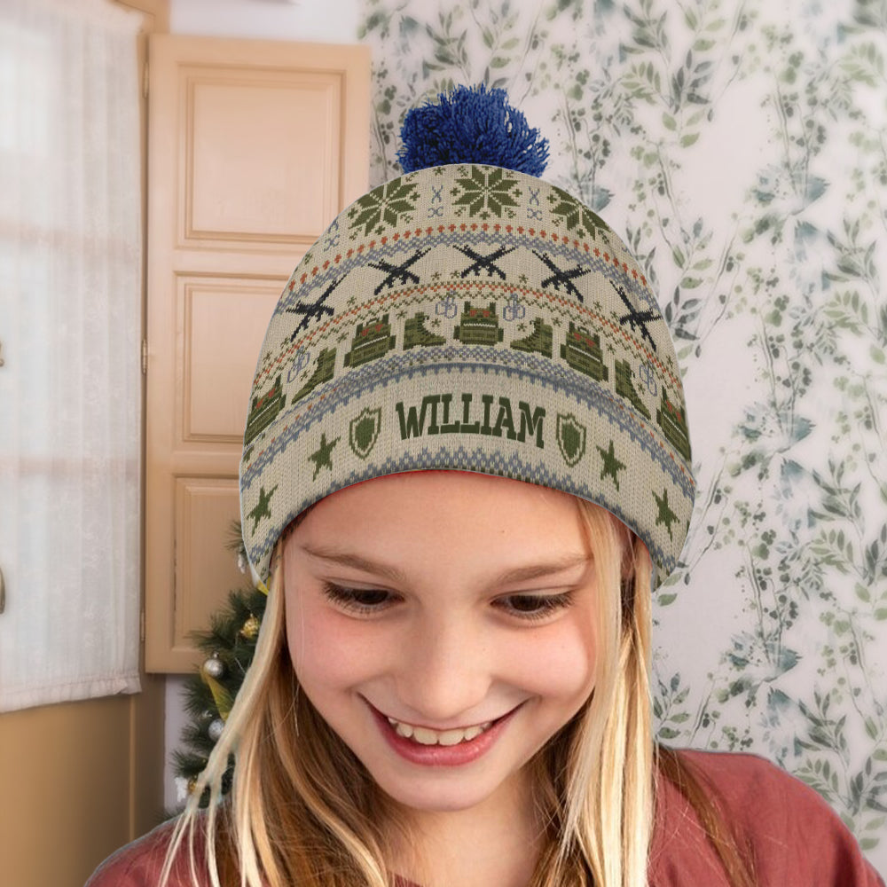 Camouflage Military - Personalized Veteran Beanie Hat