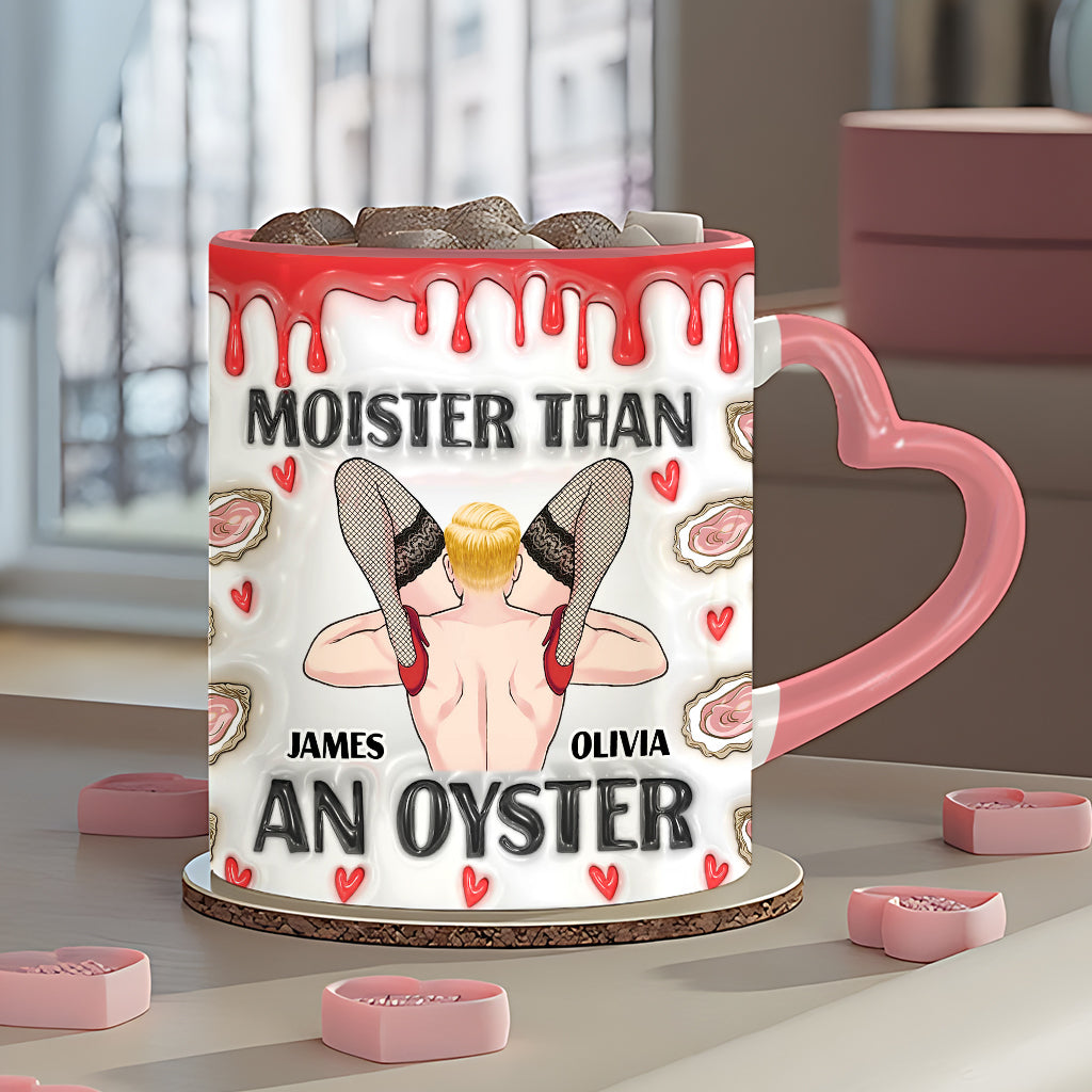 Moister Than An Oyster - Personalized Couple Heart Handle Mug