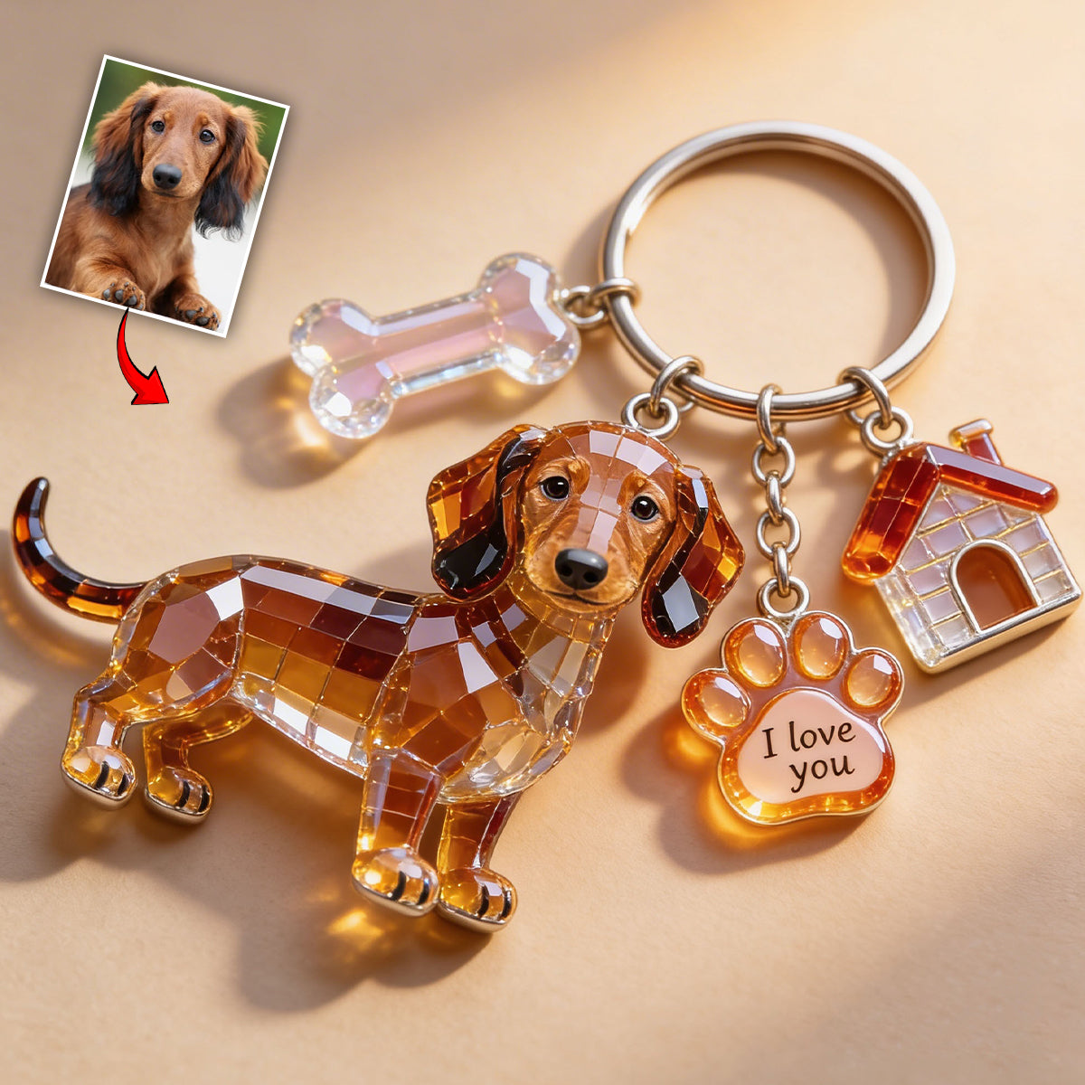 J'aime mon chien - Porte-clés chien personnalisé avec breloques