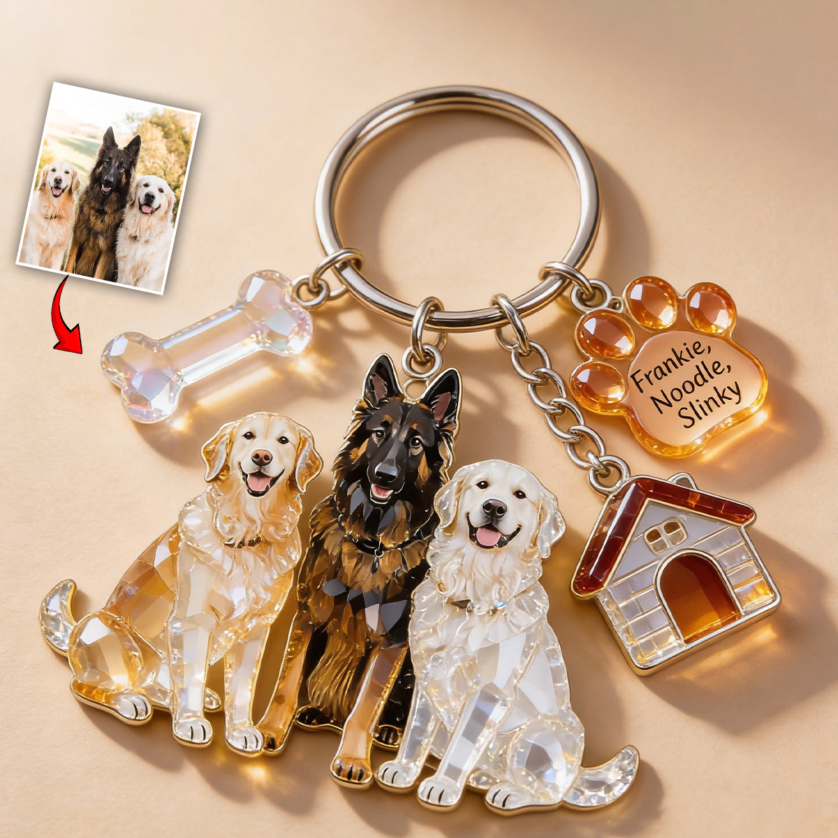 J'aime mon chien - Porte-clés chien personnalisé avec breloques