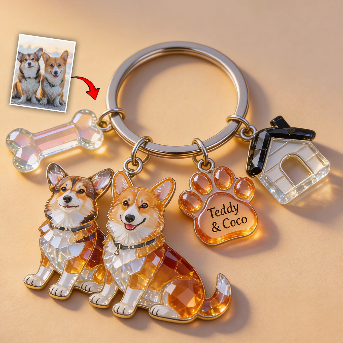 J'aime mon chien - Porte-clés chien personnalisé avec breloques