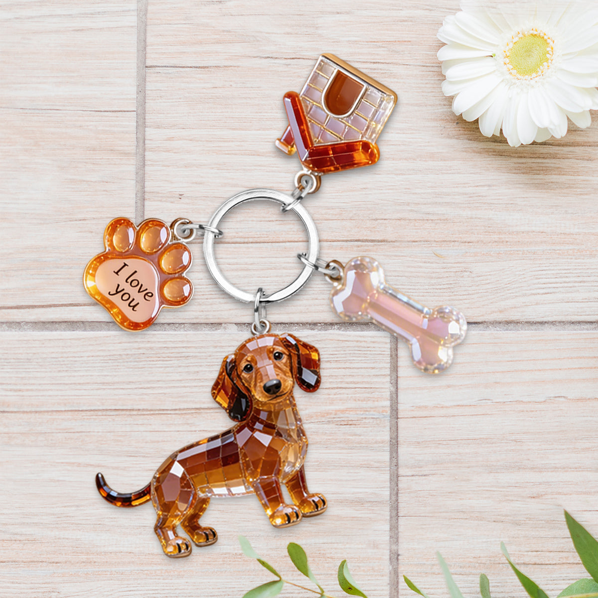 J'aime mon chien - Porte-clés chien personnalisé avec breloques