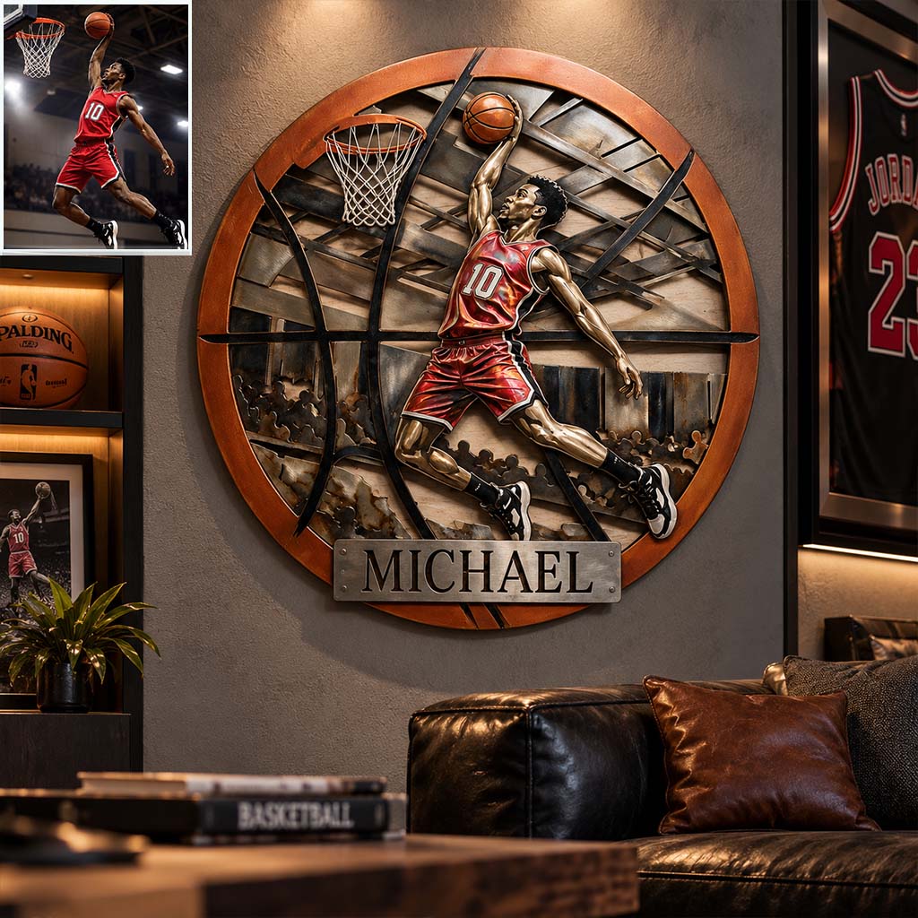 Personalisierte Metalltafel für Basketball - Individuelle 3D-gedruckte Metalltafel