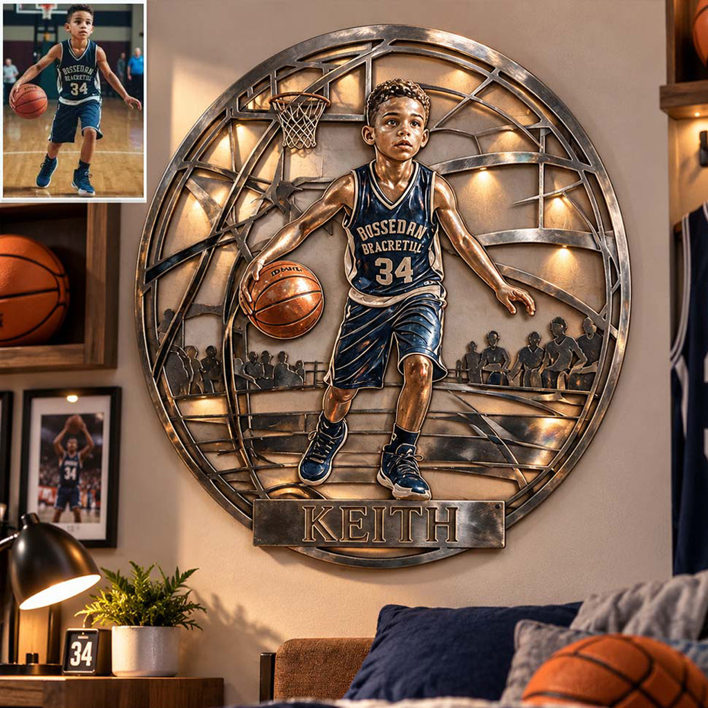 Personalisierte Metalltafel für Basketball - Individuelle 3D-gedruckte Metalltafel