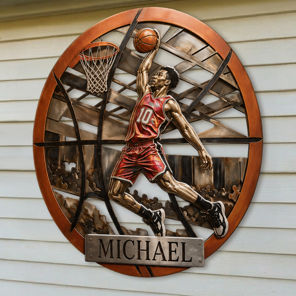 Personalisierte Metalltafel für Basketball - Individuelle 3D-gedruckte Metalltafel