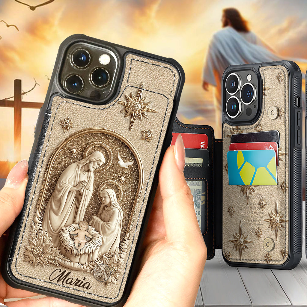 La Sainte Famille - Étui portefeuille pour téléphone chrétien personnalisé et imprimé intégralement