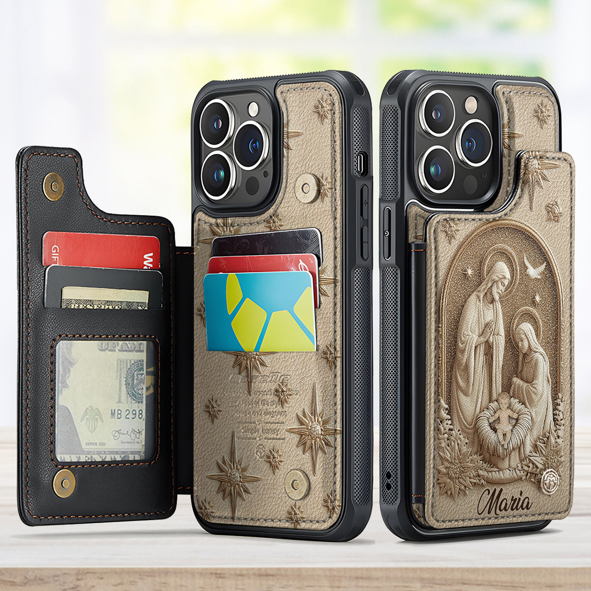 La Sainte Famille - Étui portefeuille pour téléphone chrétien personnalisé et imprimé intégralement