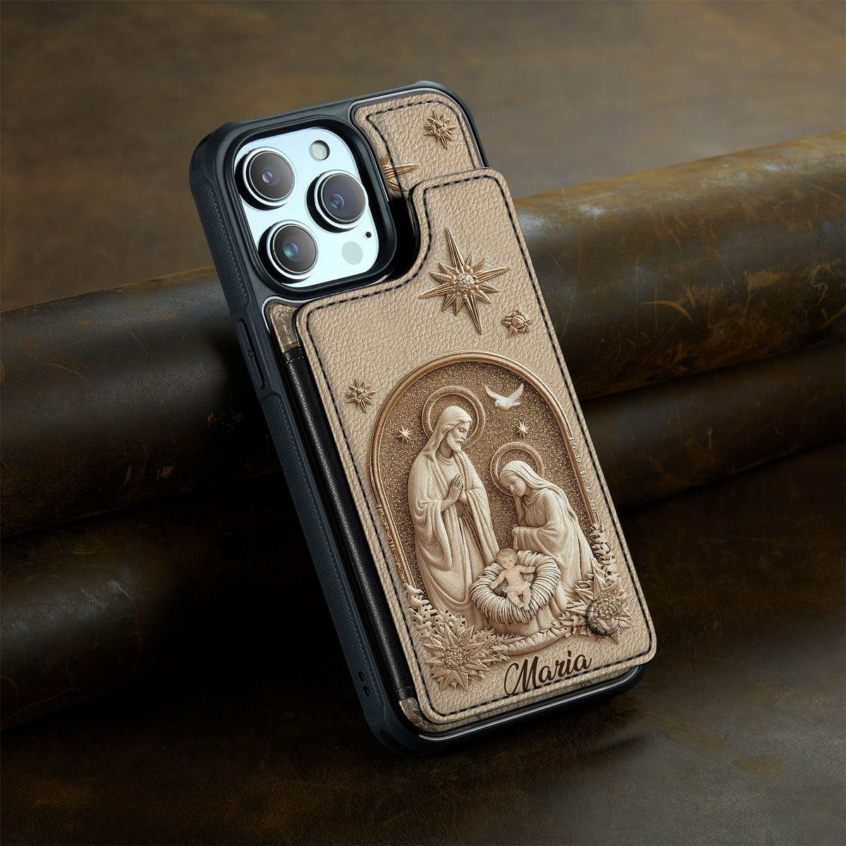 La Sainte Famille - Étui portefeuille pour téléphone chrétien personnalisé et imprimé intégralement