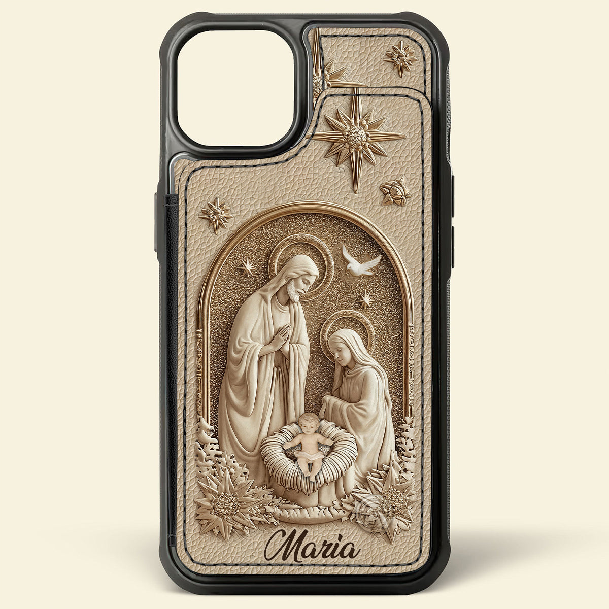 La Sainte Famille - Étui portefeuille pour téléphone chrétien personnalisé et imprimé intégralement