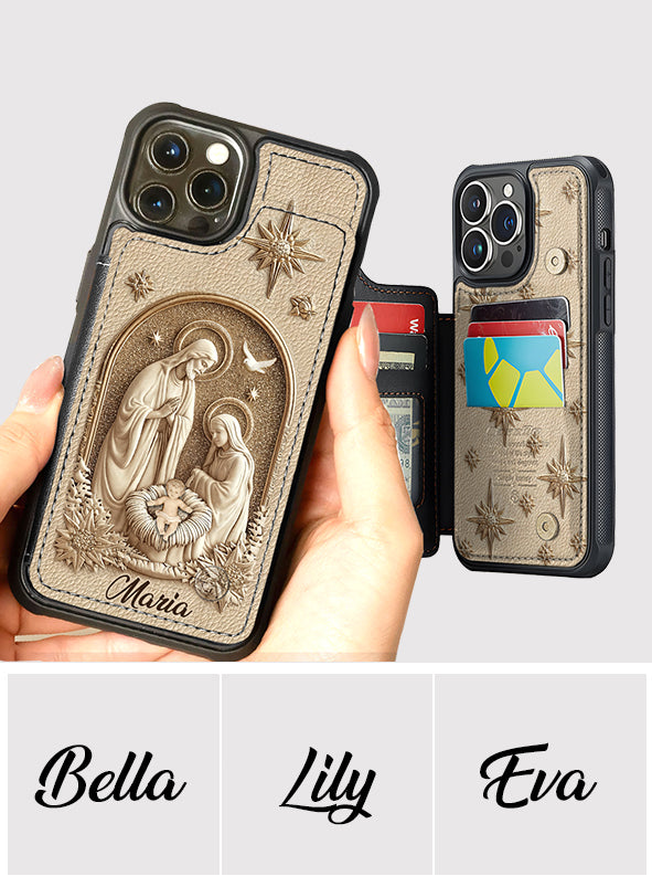 La Sainte Famille - Étui portefeuille pour téléphone chrétien personnalisé et imprimé intégralement