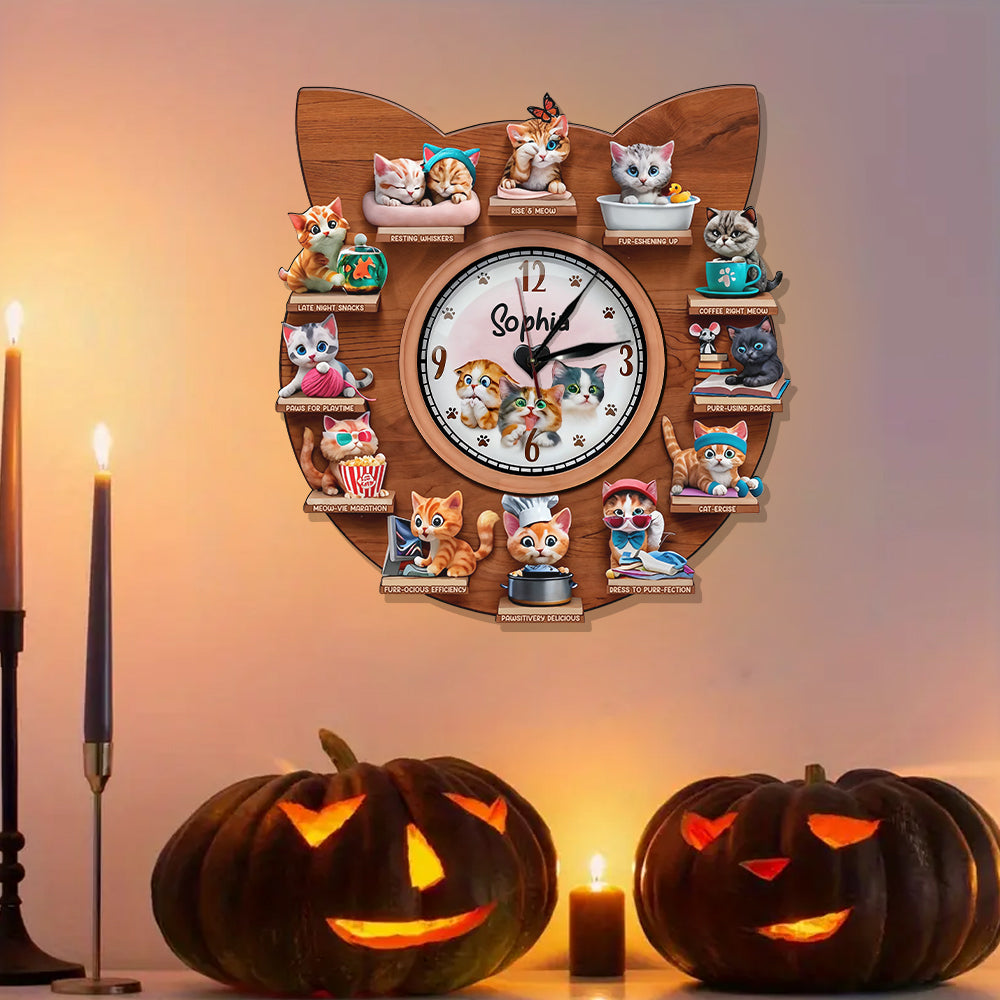 Der perfekte Tag – Personalisierte LED-Wanduhr mit Katzenmotiv