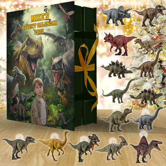 Calendrier de l'Avent pliable et personnalisé pour enfants, avec 24 espèces de dinosaures, cadeau idéal pour les garçons. Décorations incluses.