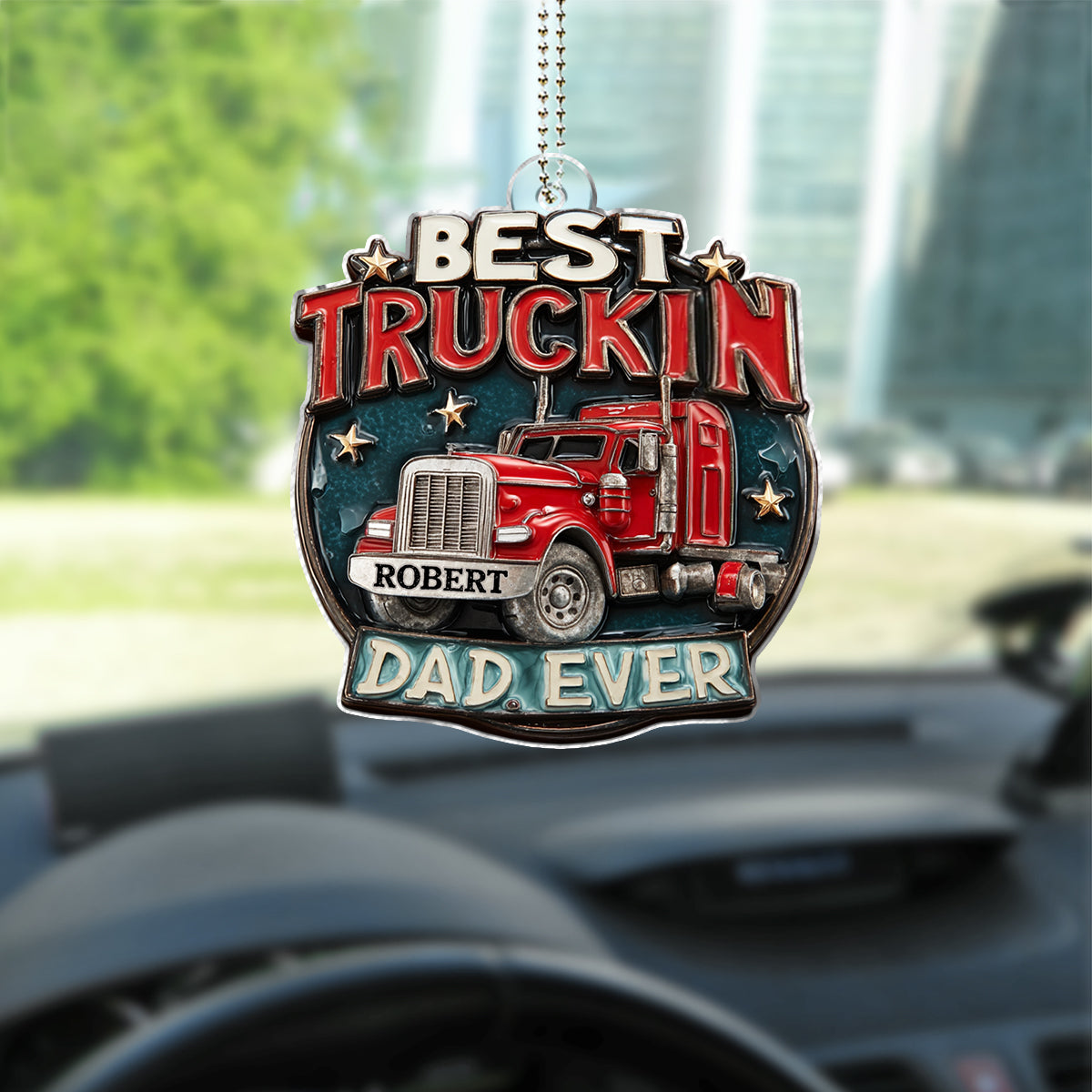 Meilleur papa routier du monde - Ornement de voiture personnalisé en forme de camionneur