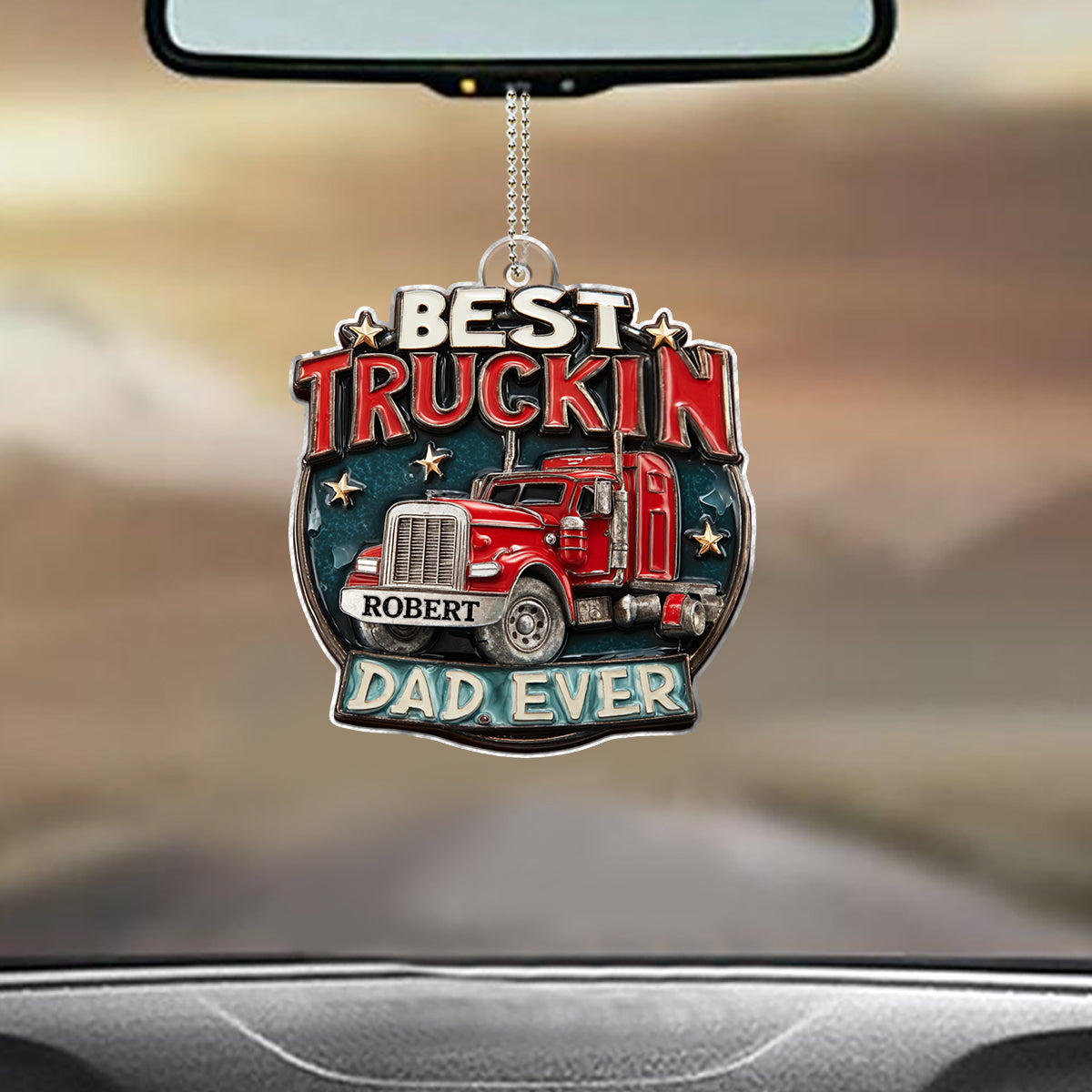 Meilleur papa routier du monde - Ornement de voiture personnalisé en forme de camionneur